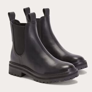EVERLANE The Lug Chelsea Boot Black Leather Pull On Stretch Ankle Size 9 NEW
